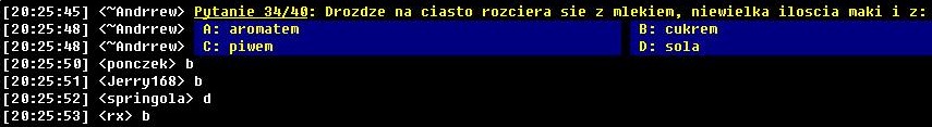 Przykładowy wygląd quizu IRC-owego, typ milionerzy.